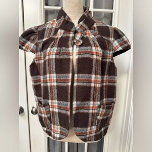 LAL (Live a Little)Wool Blend Plaid Button Coat Jacket Brown Orange Blue XL